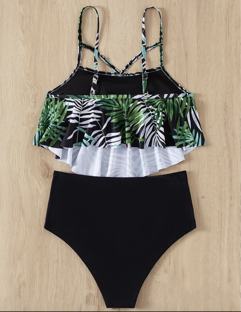 Bikini negro y verde palmeras