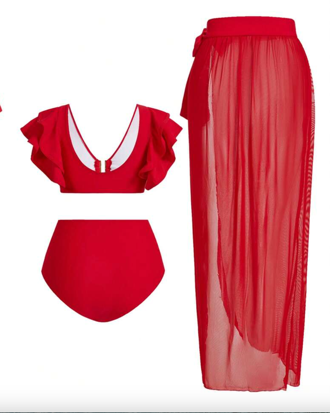 Set de bikini rojo con vuelos y falda
