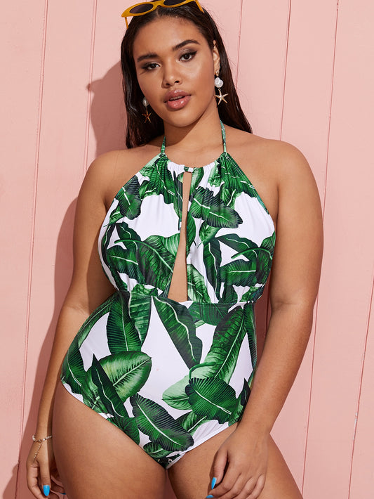 Calzoneta con cuello halter y hojas verdes