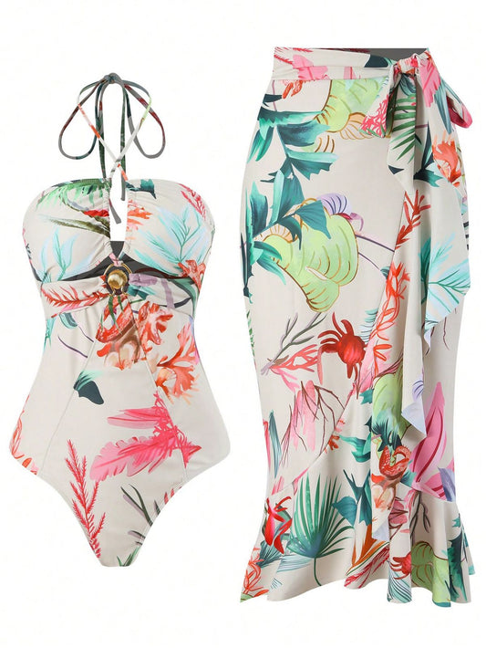 Set de calzoneta blanca de colores con concha y falda