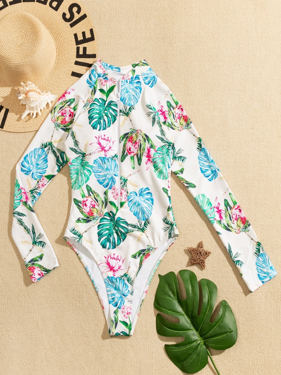 Calzoneta blanca tropical de manga larga