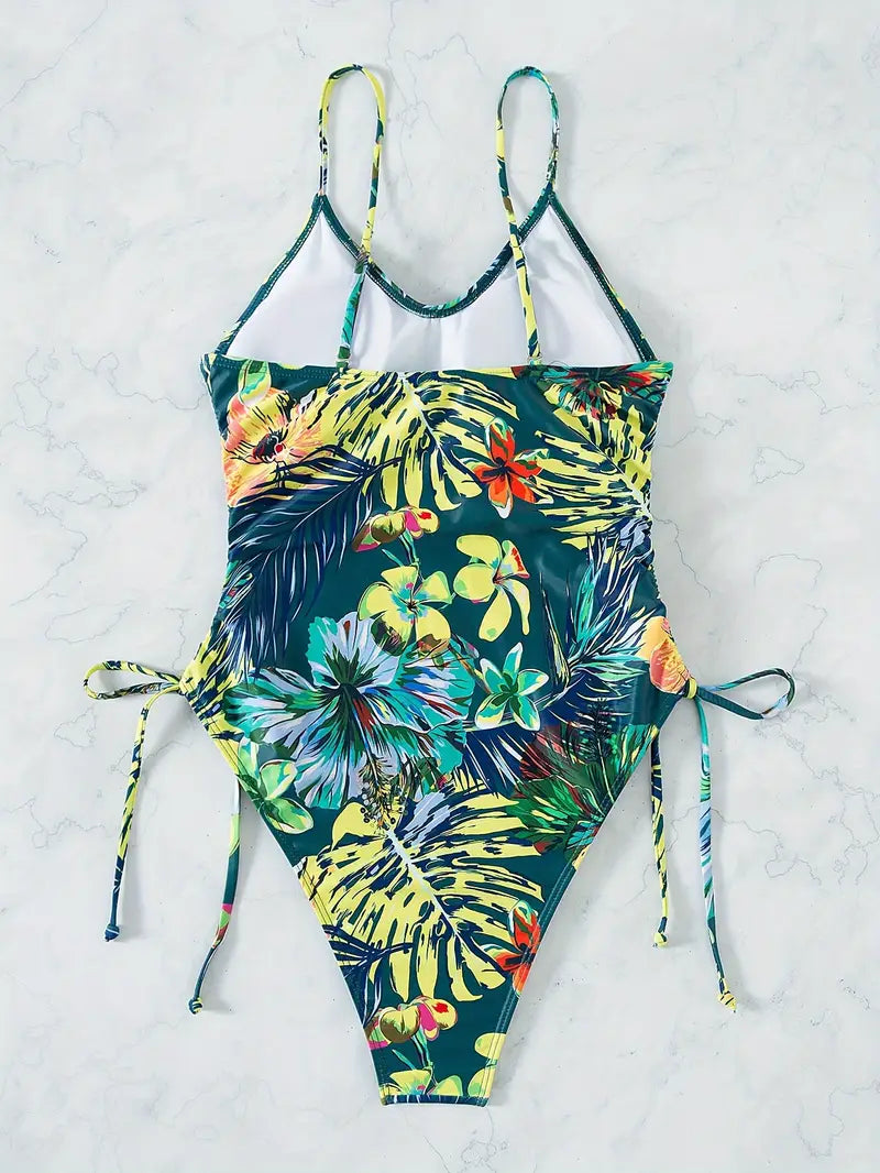 Calzoneta aqua con flores tropicales