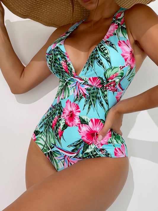 Calzoneta celeste con estampado de flor rosada