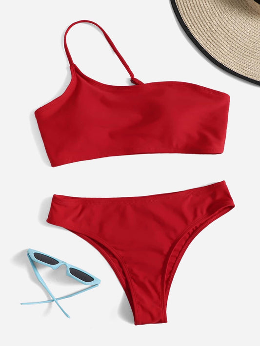 Bikini rojo de un hombro