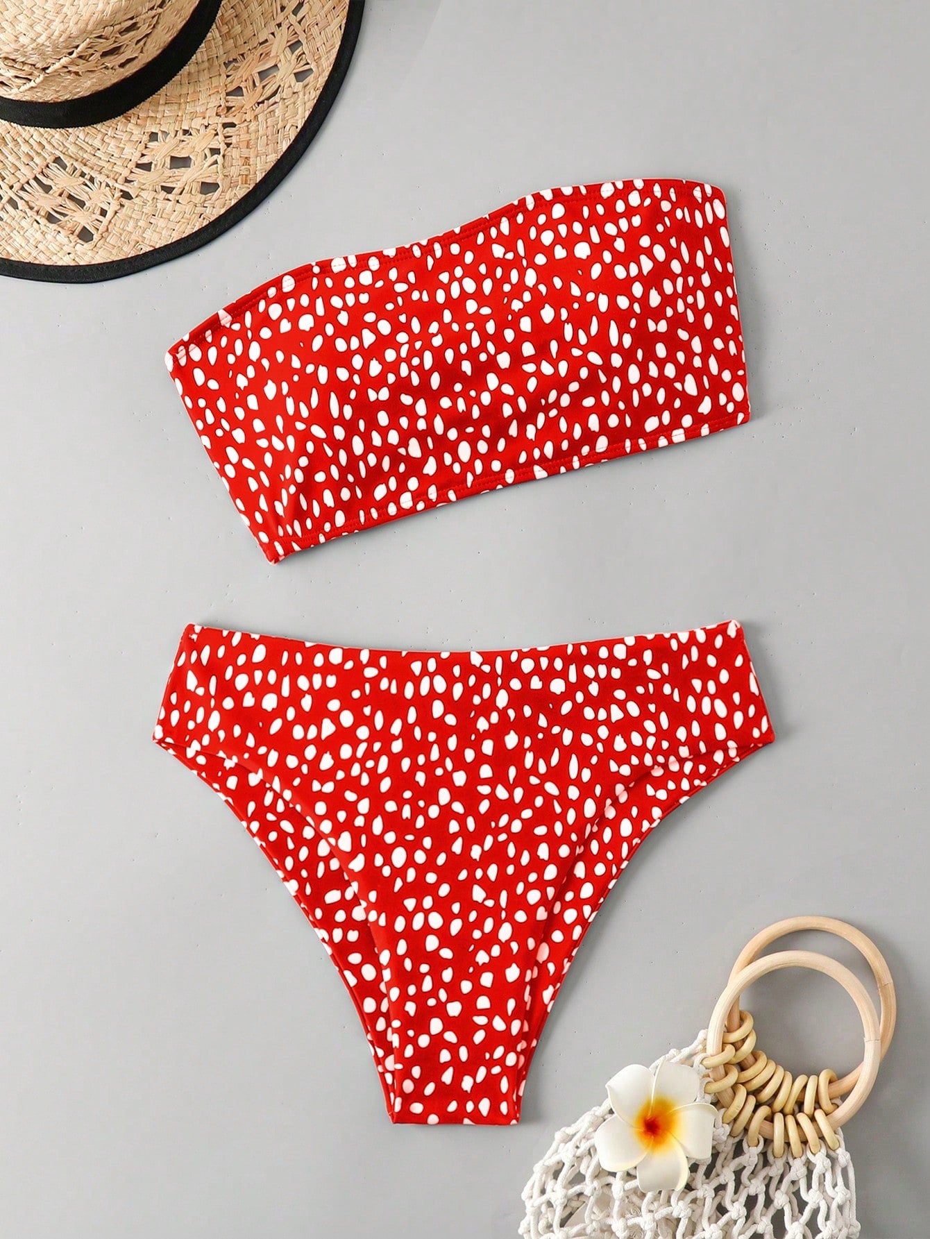 Bikini strapless dalmata rojo