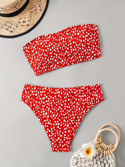 Bikini strapless dalmata rojo
