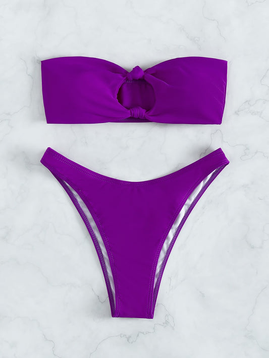 Bikini morado strapless y nudos