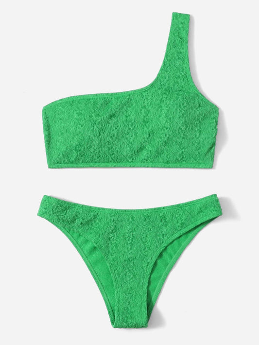 Bikini verde de un hombro