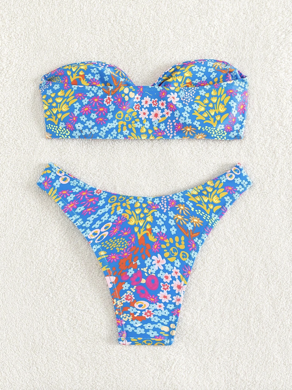 Bikini azul floreado tipo bandeau