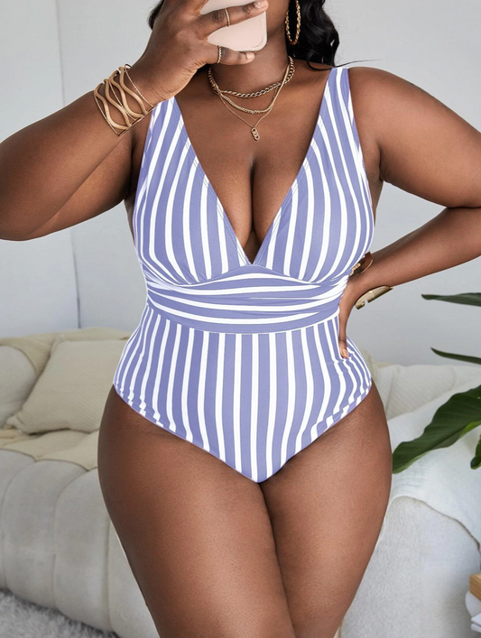 Calzoneta celeste de lineas con cuello en V