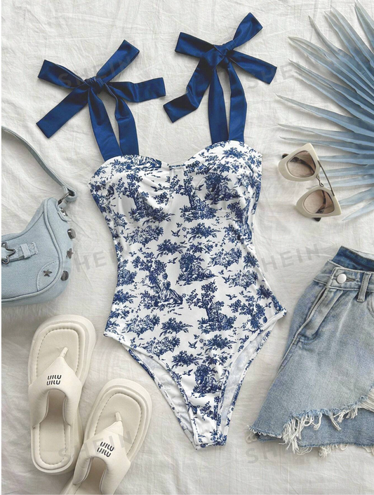 Calzoneta de patron azul con tirantes con monas