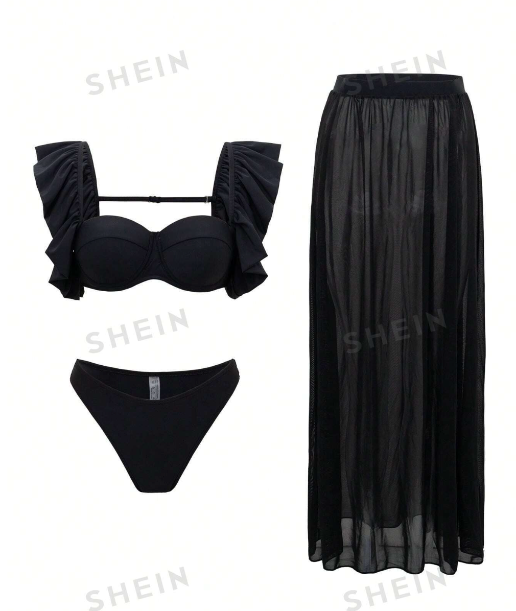 Set de bikini negro con falda