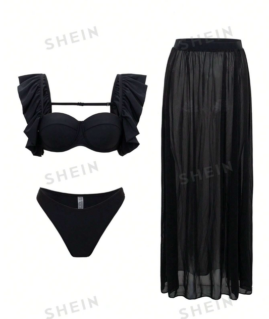 Set de bikini negro con falda