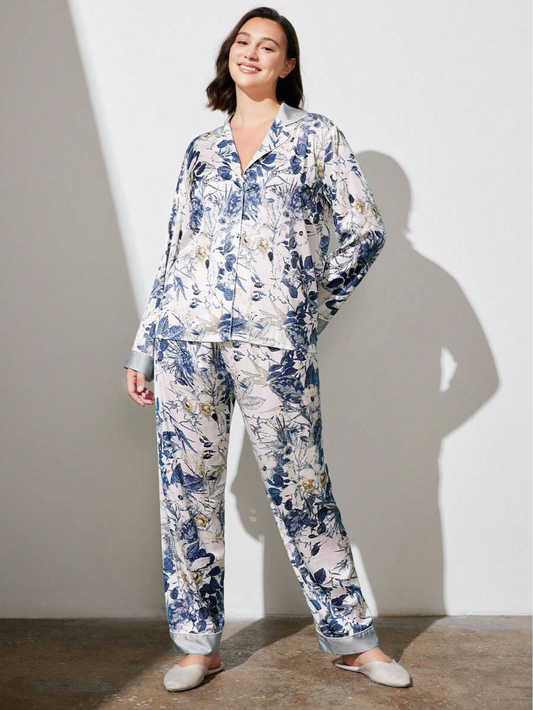 Pijama de manga larma con print azul