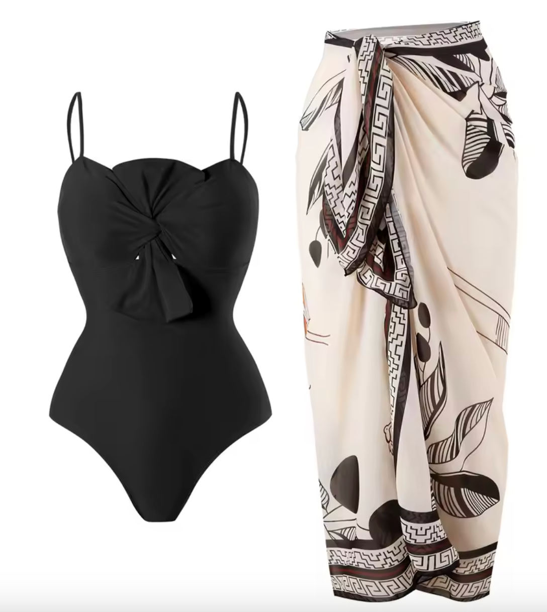 Set de calzoneta negra con moña con pareo