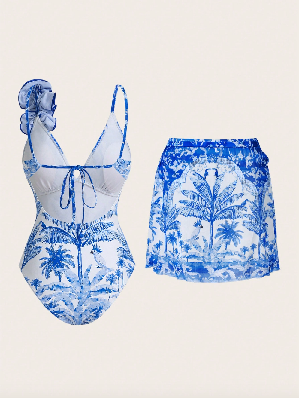 Set de calzoneta azul con flor y falda