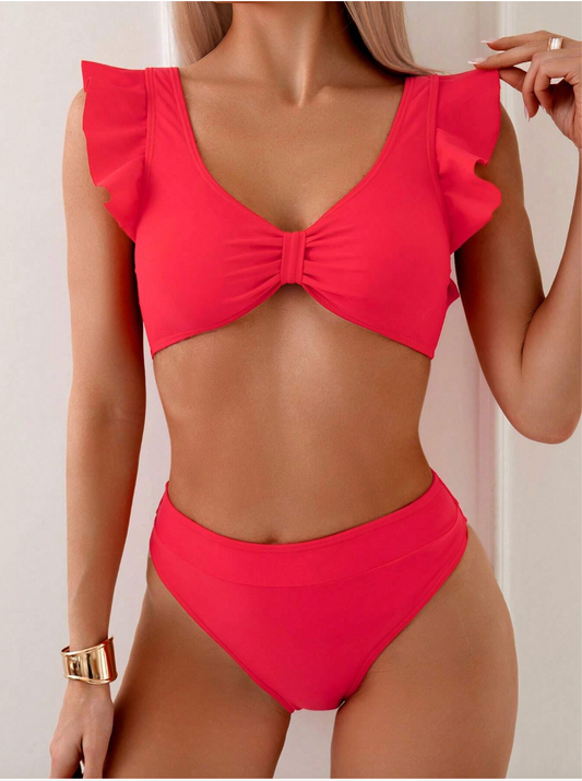 Bikini rosado con mangas y nudo