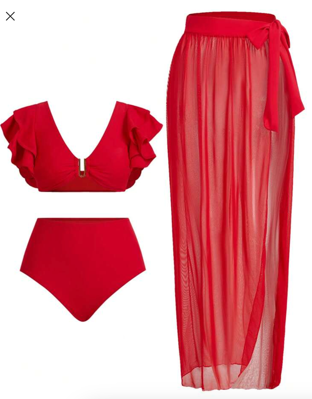 Set de bikini rojo con vuelos y falda