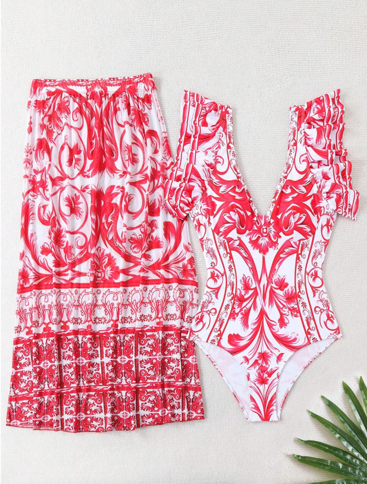 Set de calzoneta roja con falda