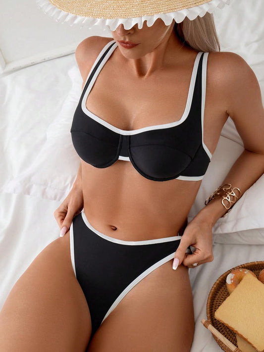 Bikini negro con orilla blanca s