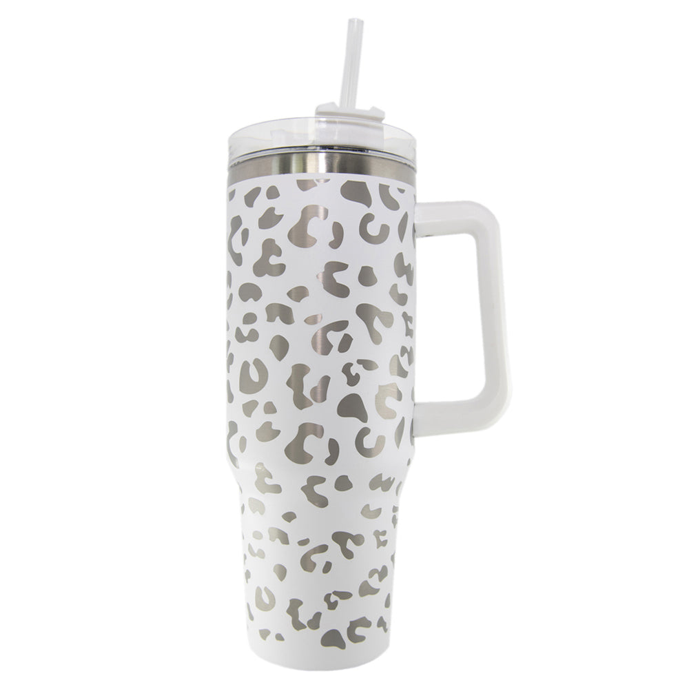 Tumbler blanco animal print metalico